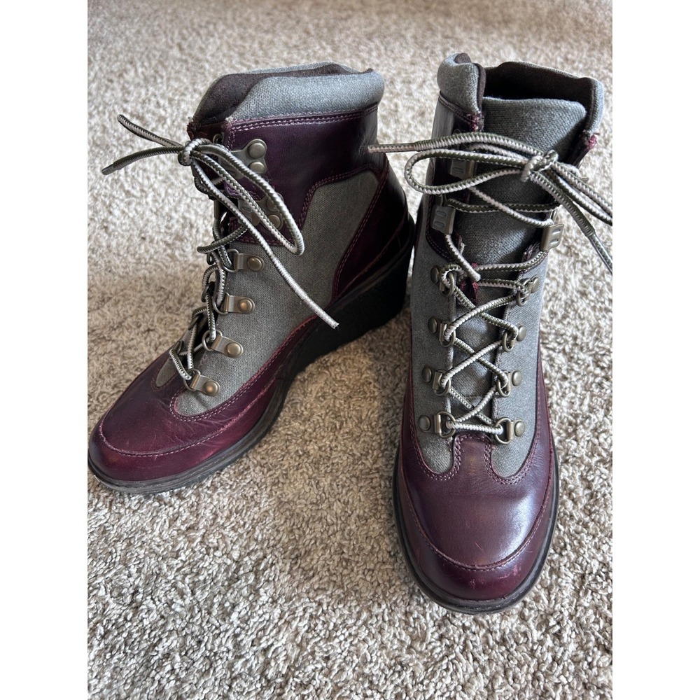 Timberland Amston Earthkeepers Streetwear Burgundy Leather Canvas Wedge Boots 8